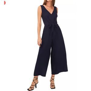 $109 Vince Camuto Womens Classic Navy Island Oasis Tie Front Wide Leg Jumpsuit S